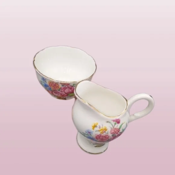 Royal Stuart Spencer Stevenson Bone China Demitasse Floral Sugar Creamer Vintage - Picture 5 of 12